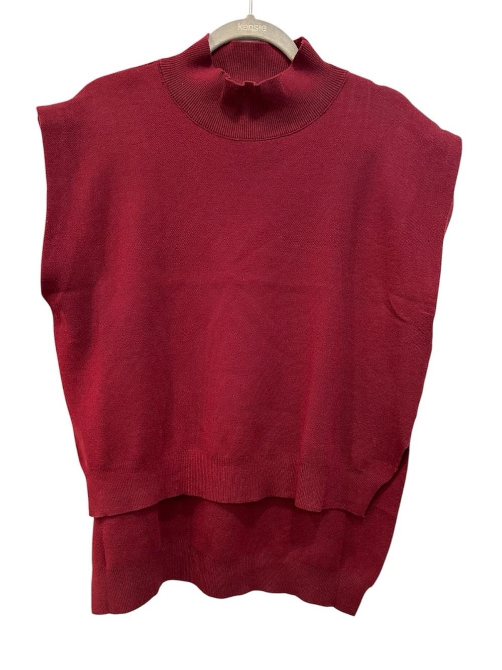 Entro Burgundy Mock Neck Sleeveless Knit Top Hi Low Oversized Medium